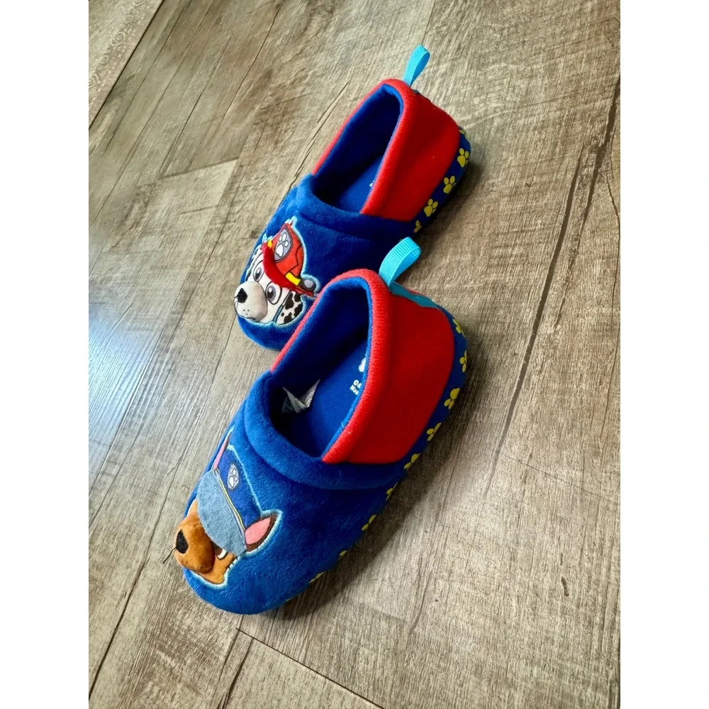 Paw Patrol Kids Marshall Chase Plush Slippers Blue Red Size 9-10